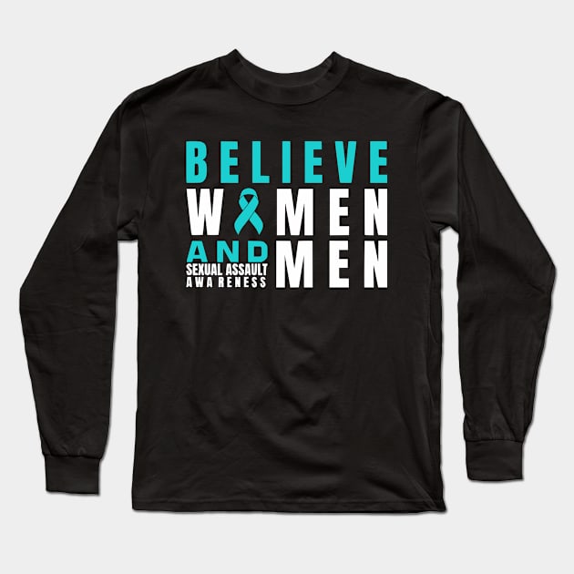 Believe Women & Men Sexual Assault Awareness Ribbon Long Sleeve T-Shirt by Shopinno Shirts